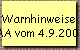 Warnhinweise  
 AA vom 4.9.2002