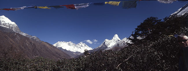 Tengboche PAN 10 monastery ama dablam nuptse lhotse everest flagsP 0650
